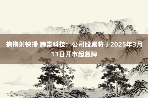 撸撸射快播 腾景科技：公司股票将于2025年3月13日开市起复牌